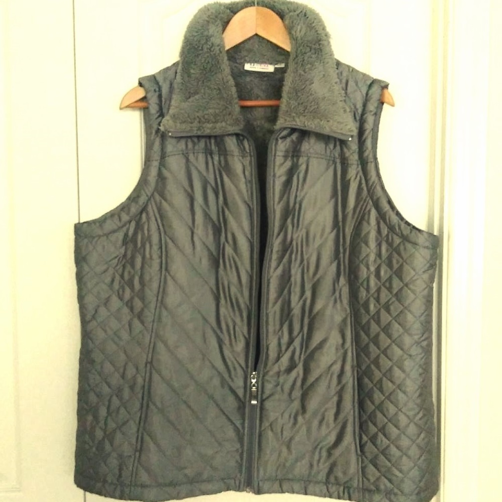 Silver Quilted Vest w/faux Shearling Lining